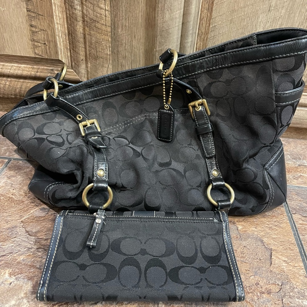 Coach Black Shoulder Bag with Gold Accents